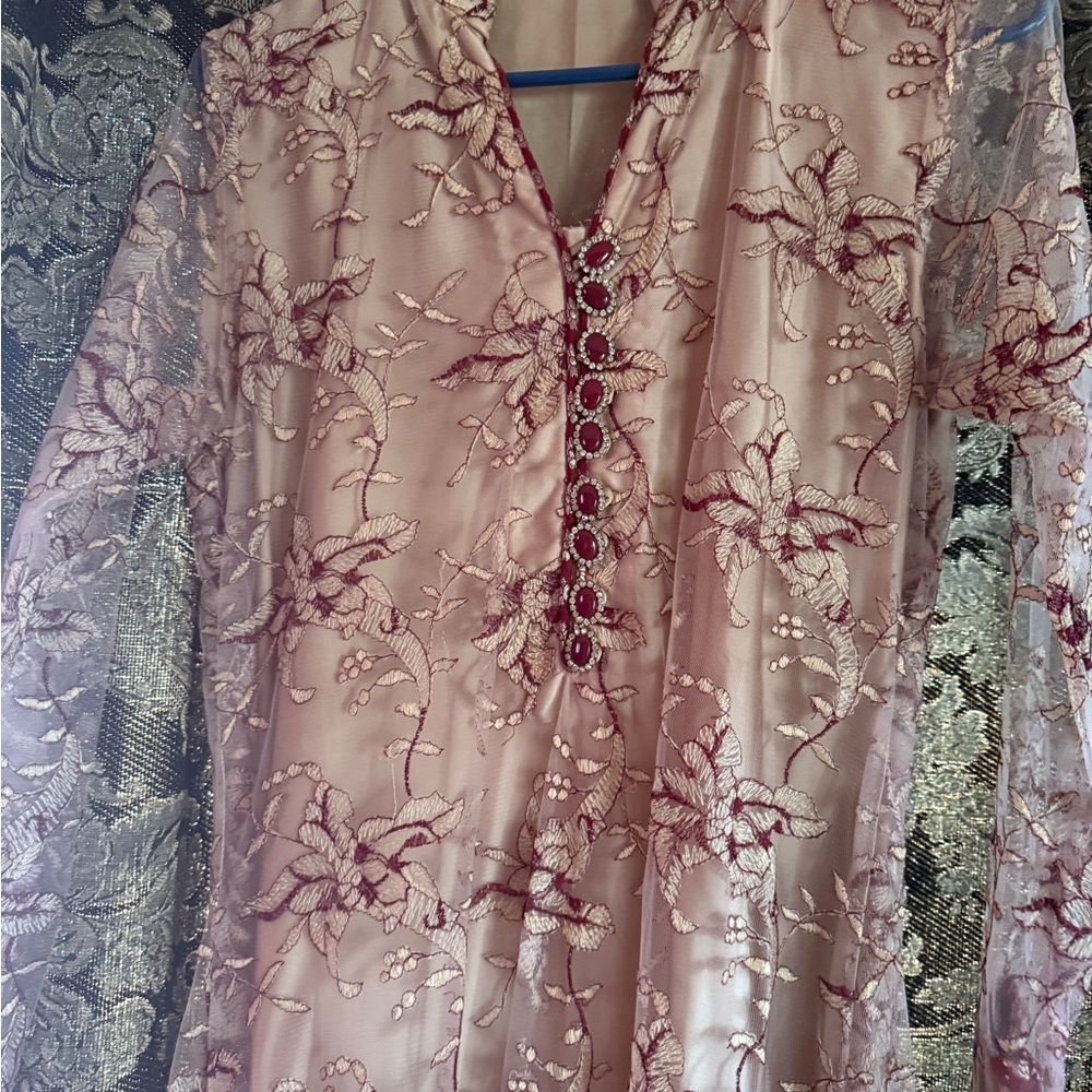 Elegant Pink Floral Embroidered Dress